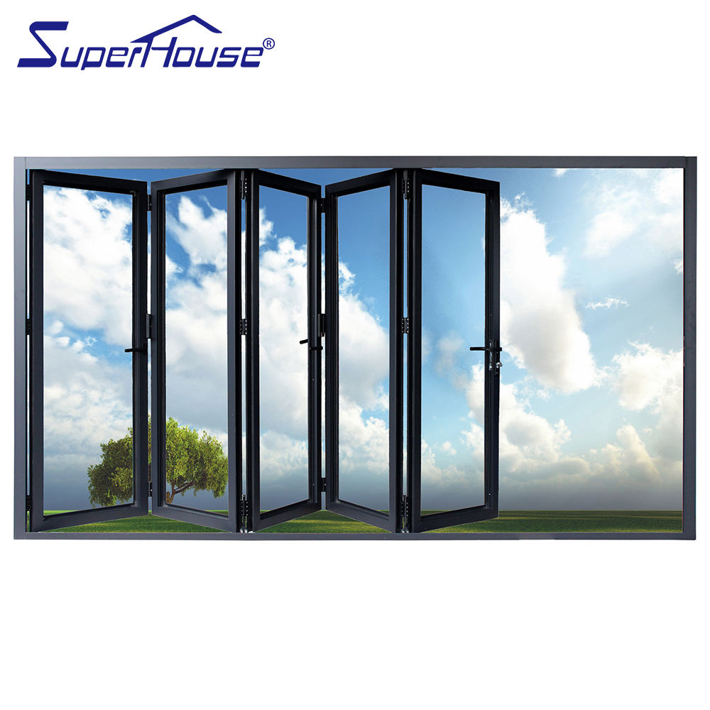 Australia AS2047 Standard Oversized Black Aluminum Hollow Glass Folding Patio Door Glass Bi-fold Door