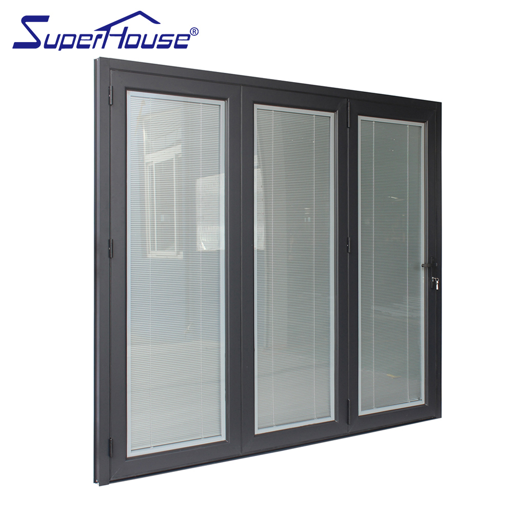 Blinds Inset Modern Classical Black Energy-saving Aluminum Bi Fold Doors Exterior Folding Door Accordion Design
