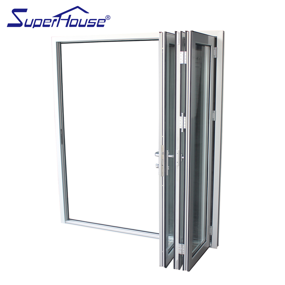 NFRC Superhouse Aluminium Accordion Bifolding Doors Fold Door Aluminum Alloy Tempered Glass Folding Door with Retractable Screen