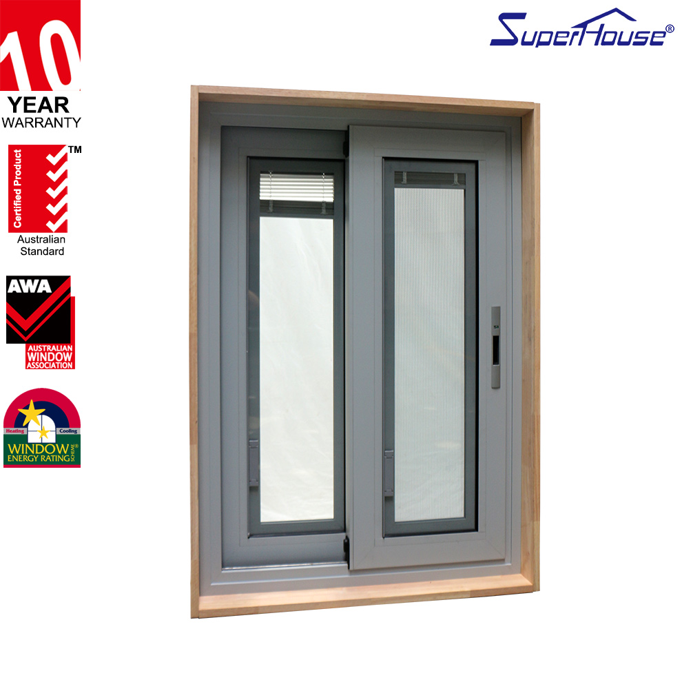 Modern Aluminum Horizontal Sliding Window Aluminum Alloy Sub-frame Built-in Blinds White Stainless Steel Insect Kitchen Bathroom