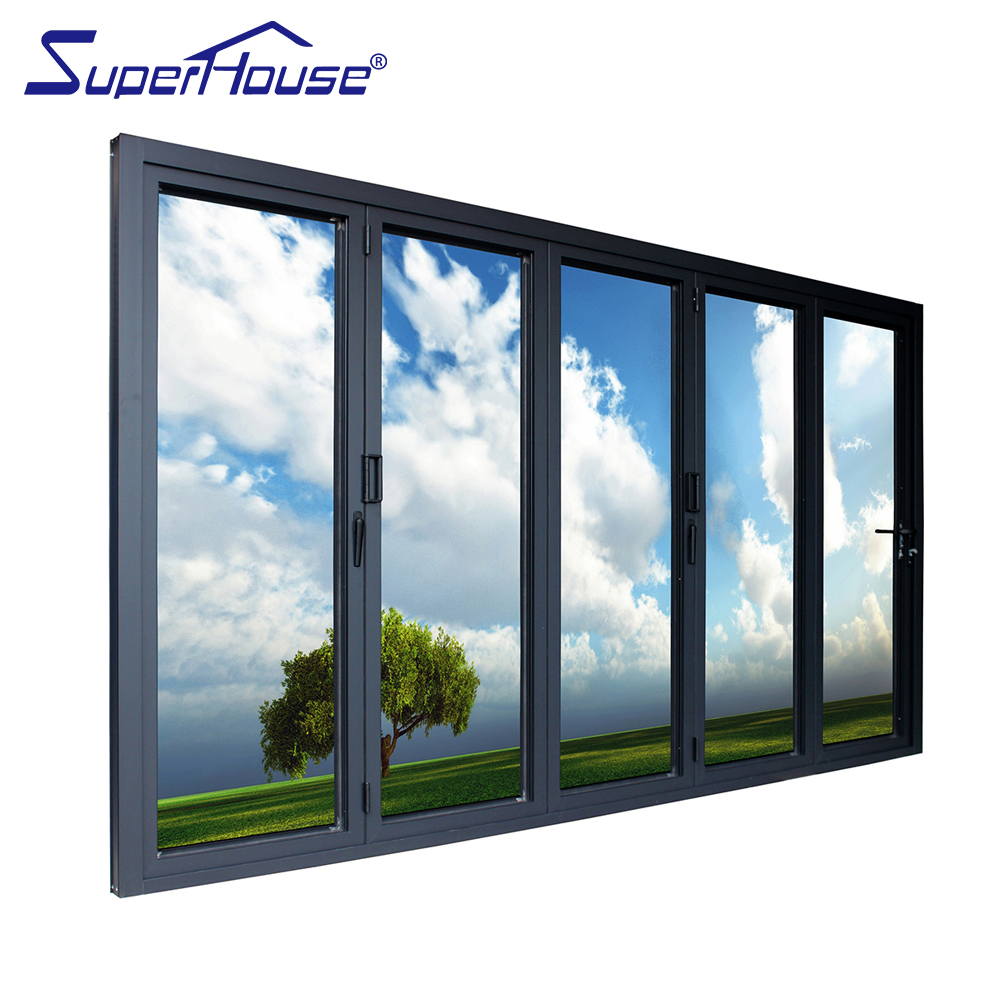 Australia AS2047 Standard Oversized Black Aluminum Hollow Glass Folding Patio Door Glass Bi-fold Door