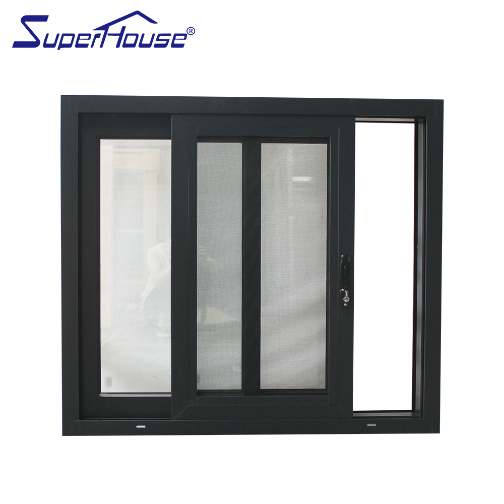 Aluminium Black Sliding Windows Horizontal Window From China With Fly Screen Mosquito Net