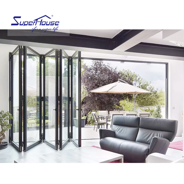 NFRC TITL 24 Superhouse Aluminium Accordion Bifolding Doors Fold Door Aluminum Alloy Tempered Glass Folding Door