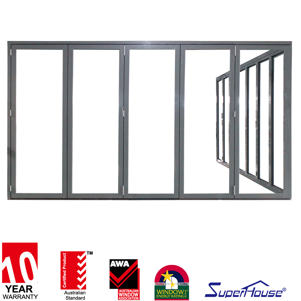 Superhouse Waterproof Finished Aluminum Alloy Foldable Bifold Door Double Tempered Glass Postmodern Entry Outdoor Villa Office