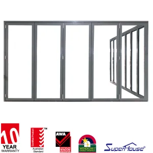 Superhouse Waterproof Finished Aluminum Alloy Foldable Bifold Door Double Tempered Glass Postmodern Entry Outdoor Villa Office