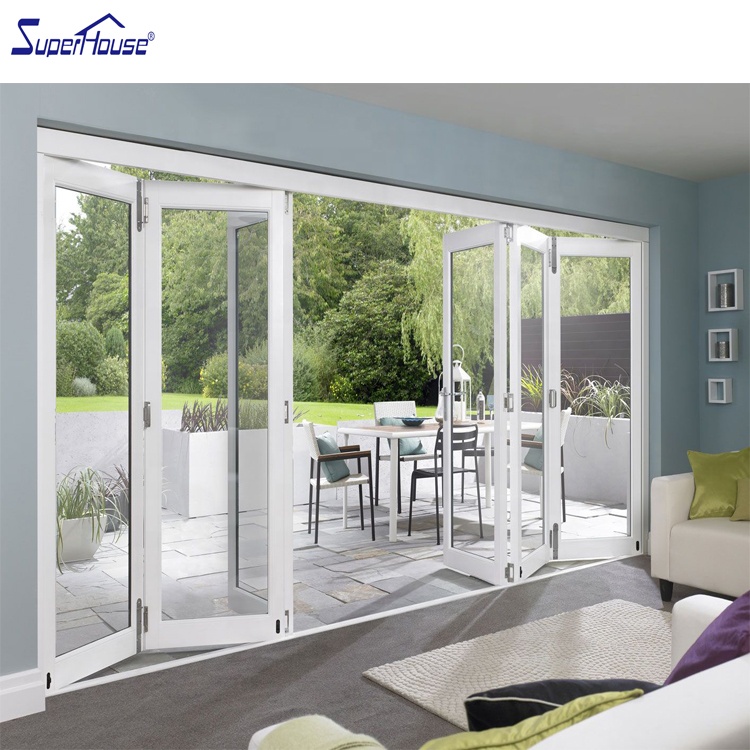 Modern European American Style Bi-Folding Door Latest Soundproof System Movable Frameless Aluminum Alloy Glass Finished Surface