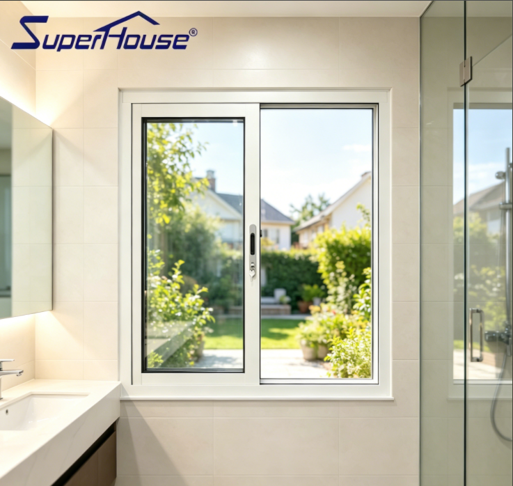 Hotel 4 Inch Limit Opening Aluminum Sliding Window Low-E Reflective Glass Waterproof Privacy Protection Customized for Bathroom
