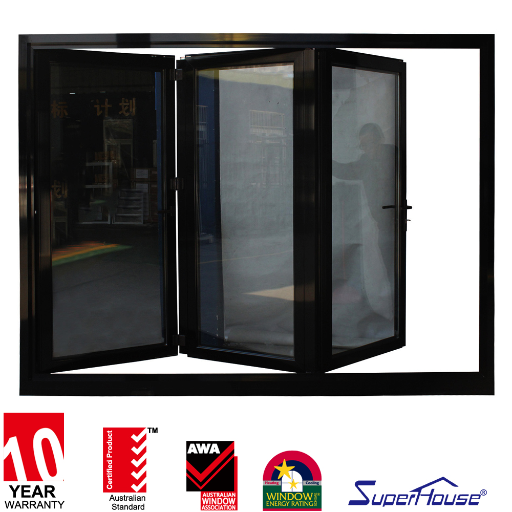 Superhouse for Commercial Use High Quality Security Exterior Aluminum Frame Double Tempered Glass Bifolding Folding Door