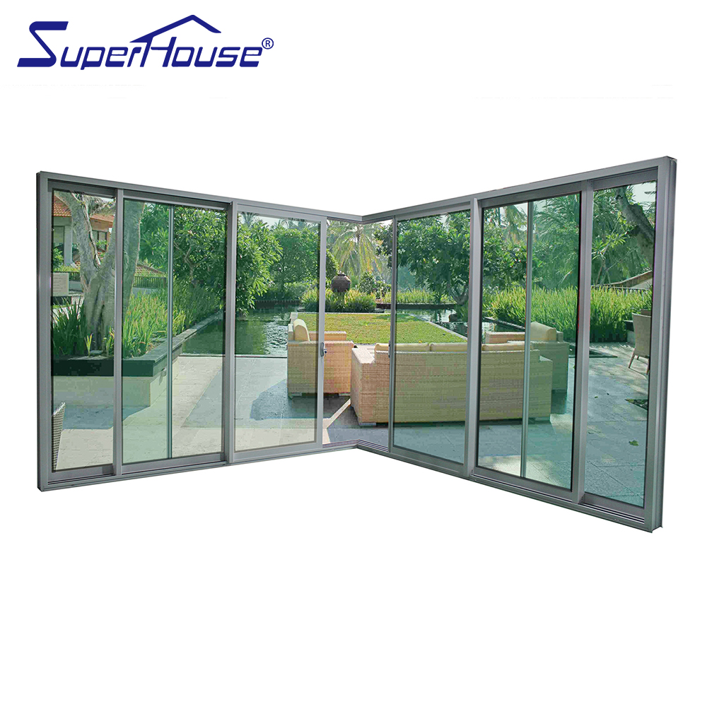 Superhouse NFRC Outdoor Hurricane Proof Patio Impact Tempered Large Glass Exterior Balcony Thermal Break Aluminum Sliding Doors