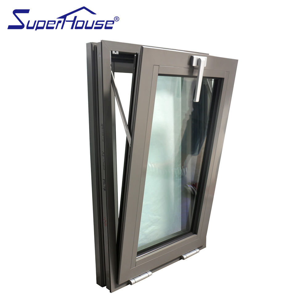 Superhoue NFRC Certification High Quality Heavy Duty Double Tempered Glass Black Aluminum Tilt and Turn Window