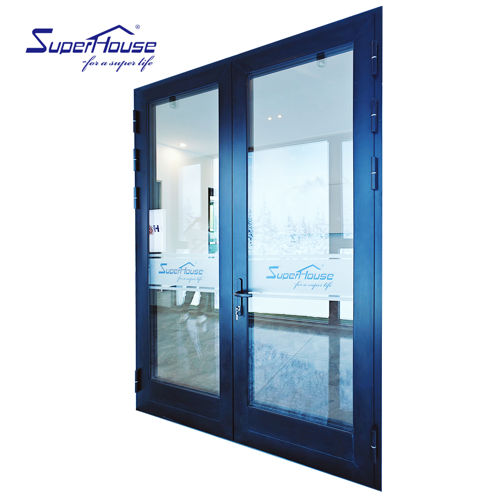 Superhouse Mainly Export to American Black Color Thermal Break Aluminum Doors Glass Hinged Front French Door Exterior Patio