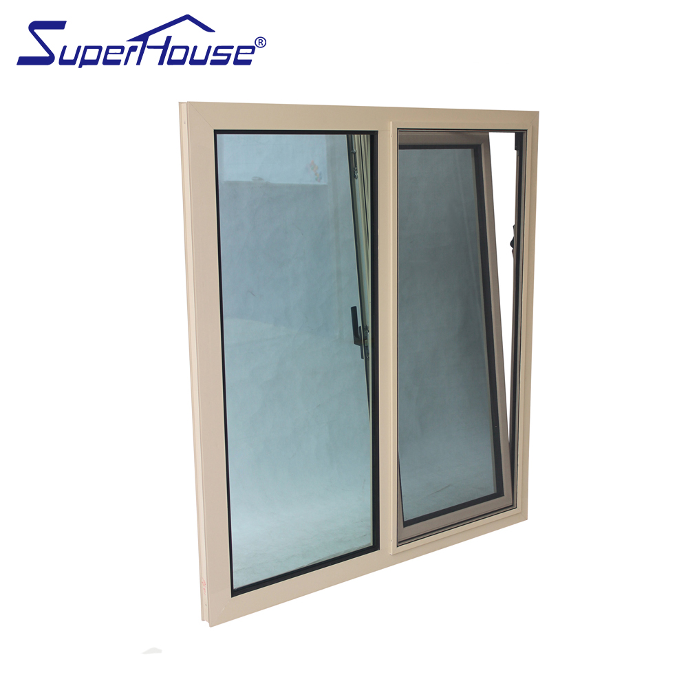 Beige Modern Aluminum Tilt Turn Windows for Commercial Buildings, Easy Clean Inward Opening, Soundproof for North America