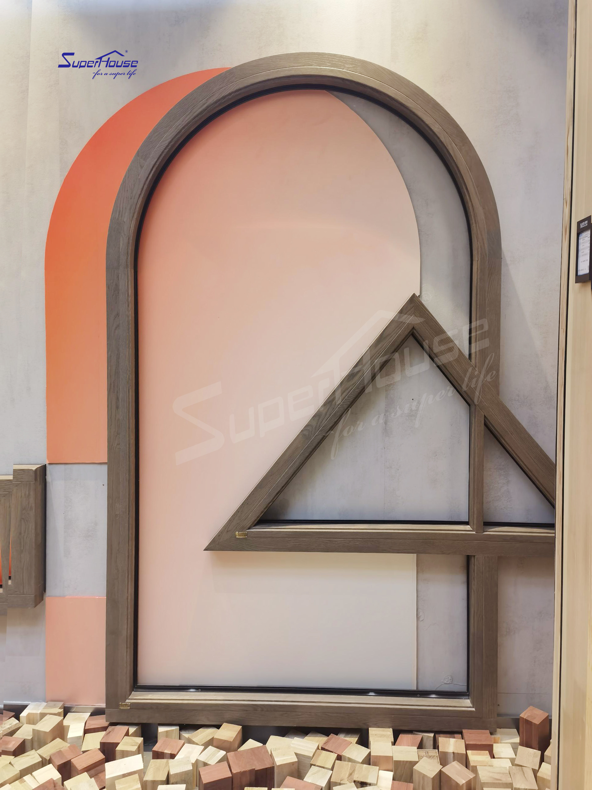 Residential  Miami-Dade NFRC Certified Hurricane Proof Aluminum Arched Decorative Glass Window Energy Saving for Villa Exterior