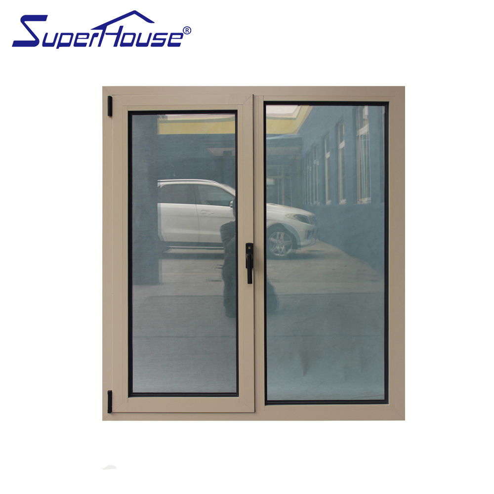 Beige Modern Aluminum Tilt Turn Windows for Commercial Buildings, Easy Clean Inward Opening, Soundproof for North America