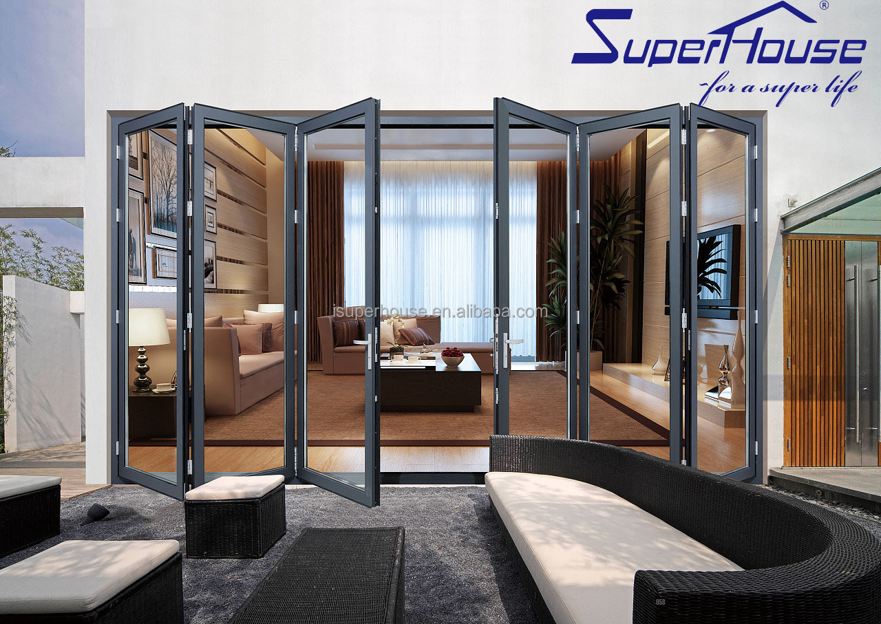 Modern European American Style Bi-Folding Door Latest Soundproof System Movable Frameless Aluminum Alloy Glass Finished Surface