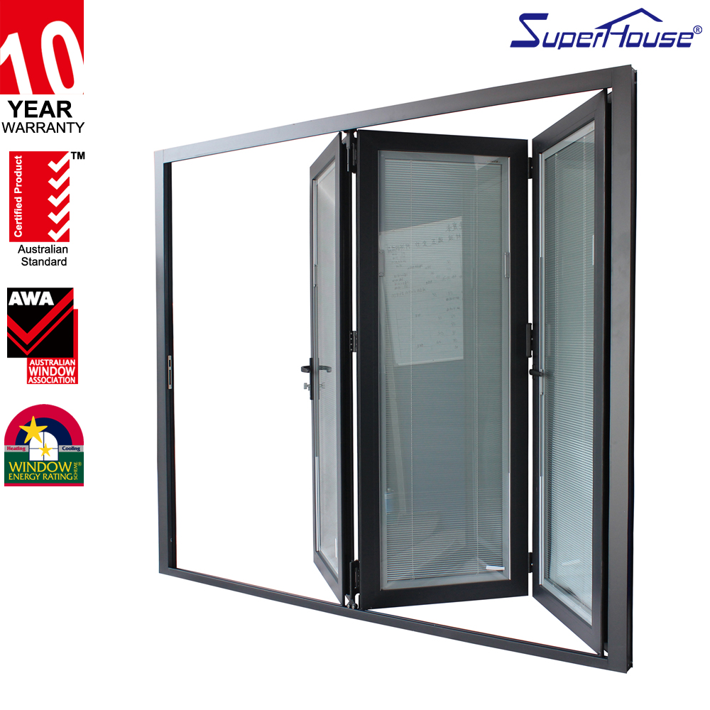 Superhouse Aluminium Accordion Bifolding Doors Fold Door Aluminum Alloy Tempered Glass Folding Door with Retractable Screen