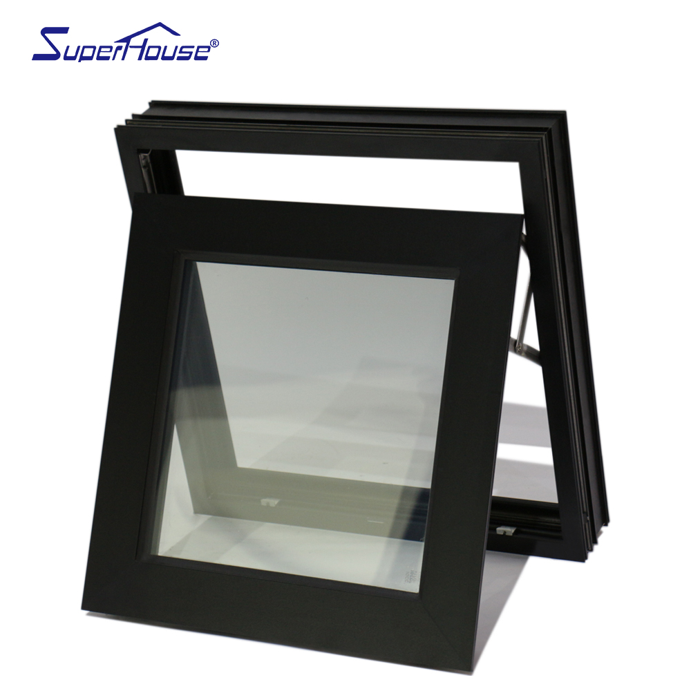 Superhouse Easy Installed Customizable Tempered Glass for Kitchen & Toilet Small Black Aluminum Awning Window