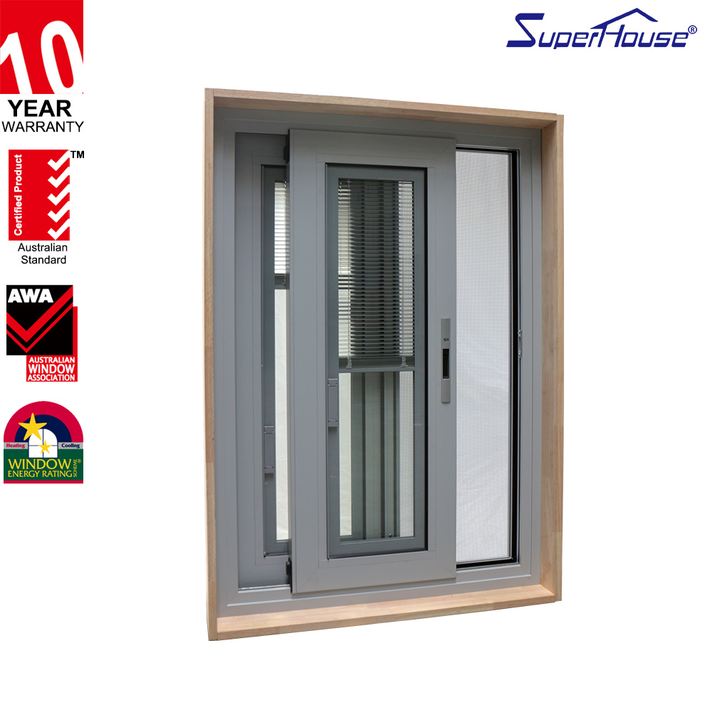 Modern Aluminum Horizontal Sliding Window Aluminum Alloy Sub-frame Built-in Blinds White Stainless Steel Insect Kitchen Bathroom