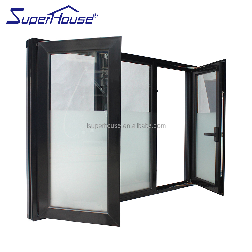 Aluminum Casement Fixed Windows Modern Design Foldable Flyscreen Multipoint Lock System Wind Water Resistant for Bedroom Balcony