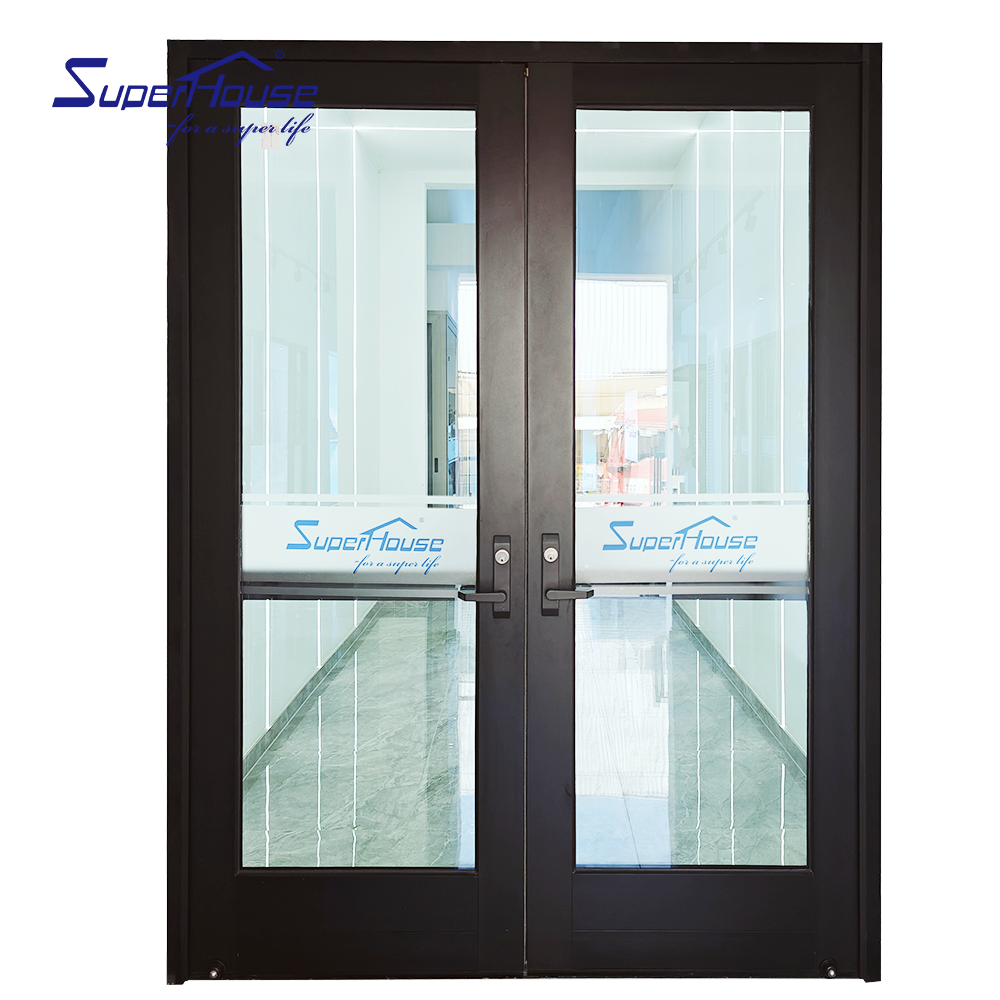 Aluminum Powder Coating Supermarket Used Entrance Tempered Glass ADA Door Sill Kick Plate Swing Escape Door