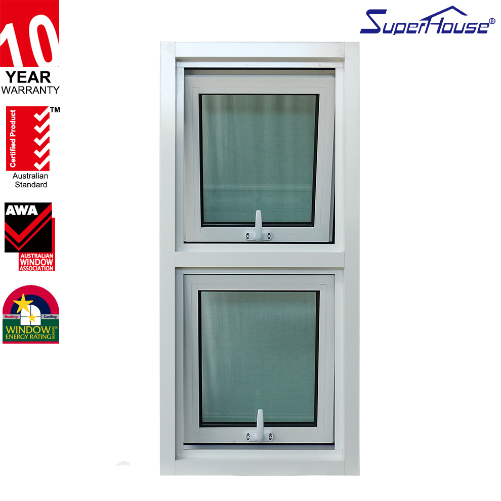 Superhouse Soundproof Waterproof Tempered Glass Window White Frame with Mosquito Net Glass Aluminum Awning Window