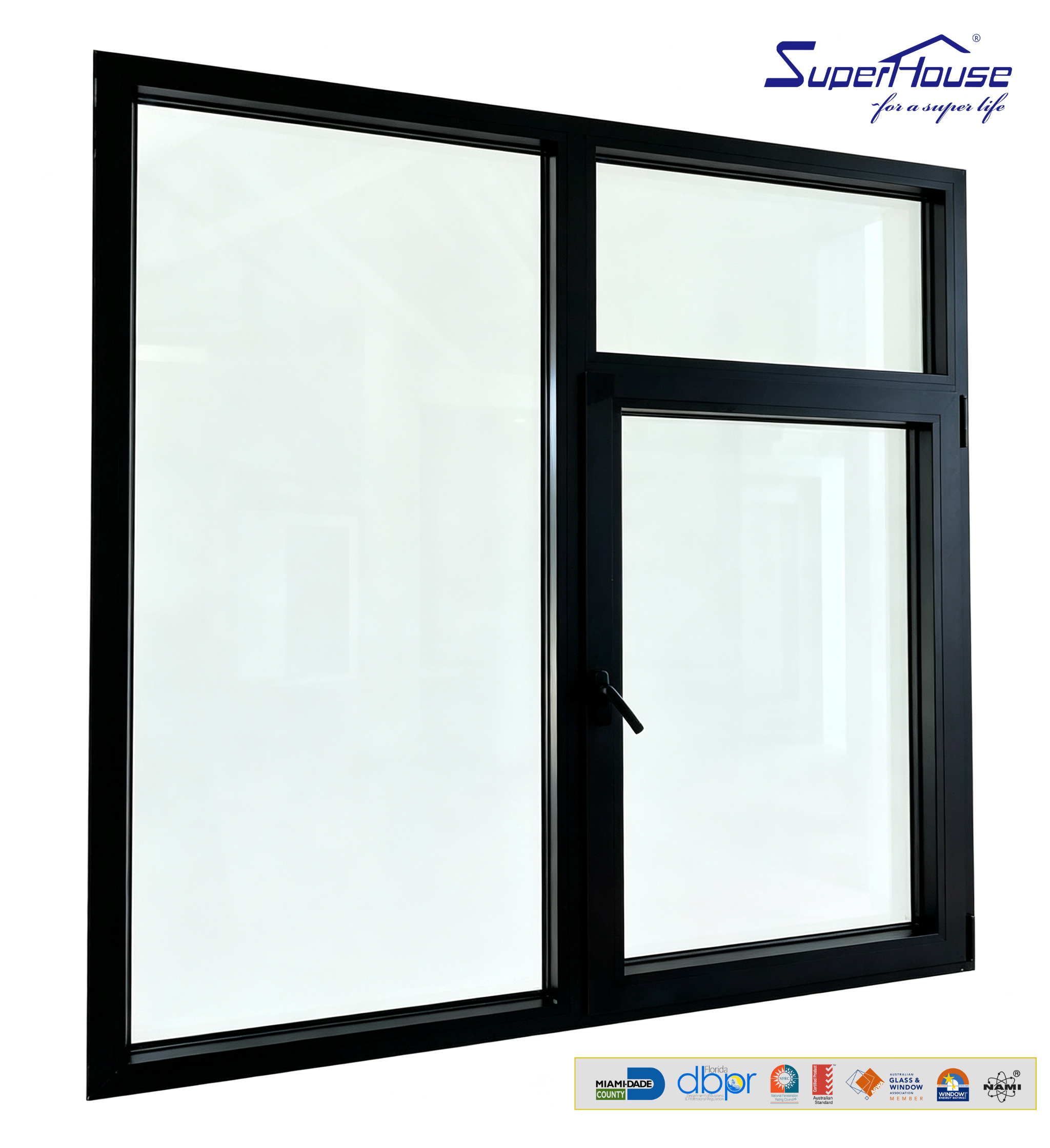 Factory Direct Thermal Break Aluminum Double Glazed Awning Window, Hurricane Impact NFRC Certified Window for Florida Villa