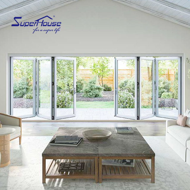 NFRC TITL 24 Superhouse Aluminium Accordion Bifolding Doors Fold Door Aluminum Alloy Tempered Glass Folding Door