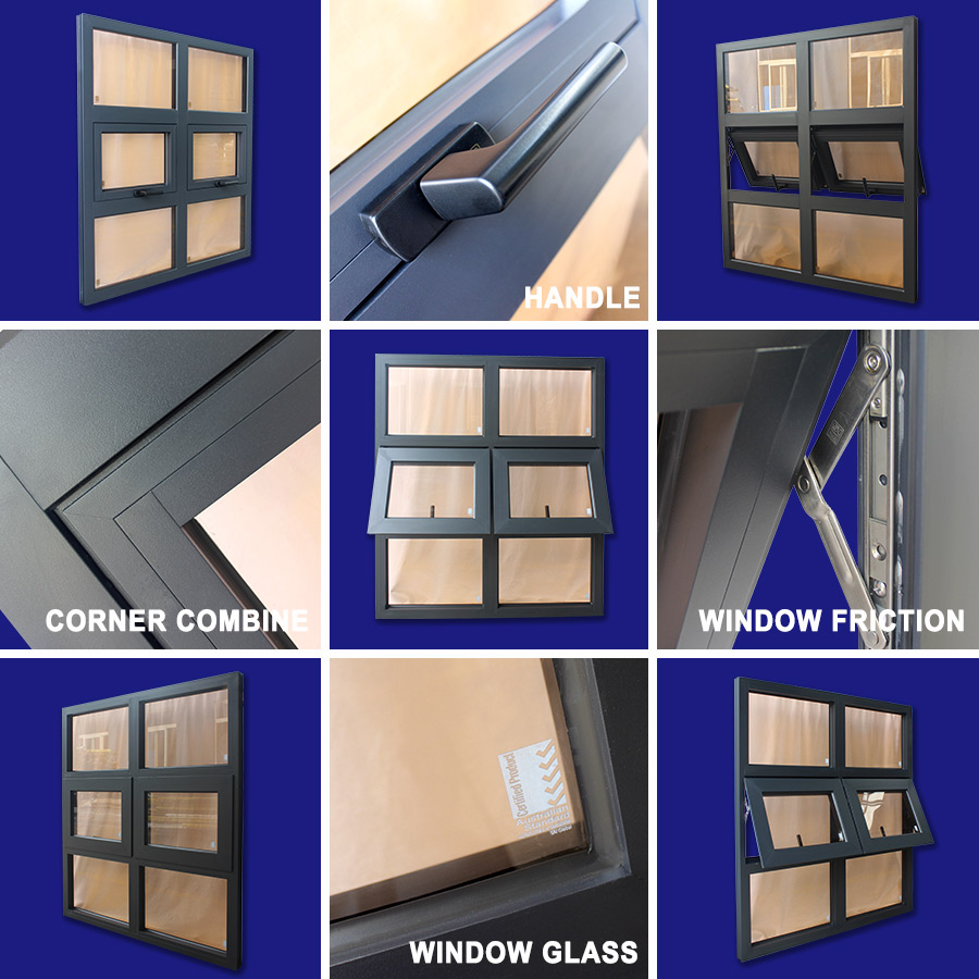 Thermal Break Aluminum Profile Bottom Outswing Awning Window Top Fixed Windows for House
