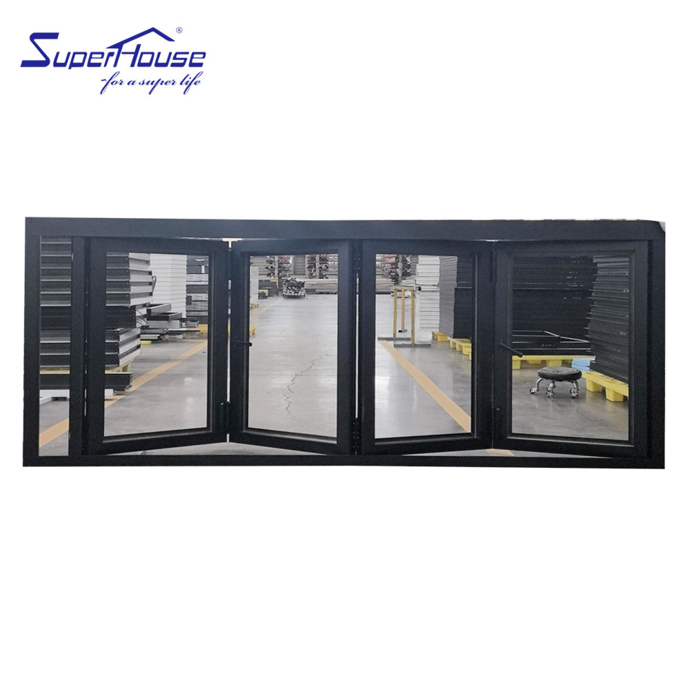 Superhouse Aluminium Slim Bifolding windows Timber Colour Aluminum Tempered Glass Folding Window with Retractable Mesh