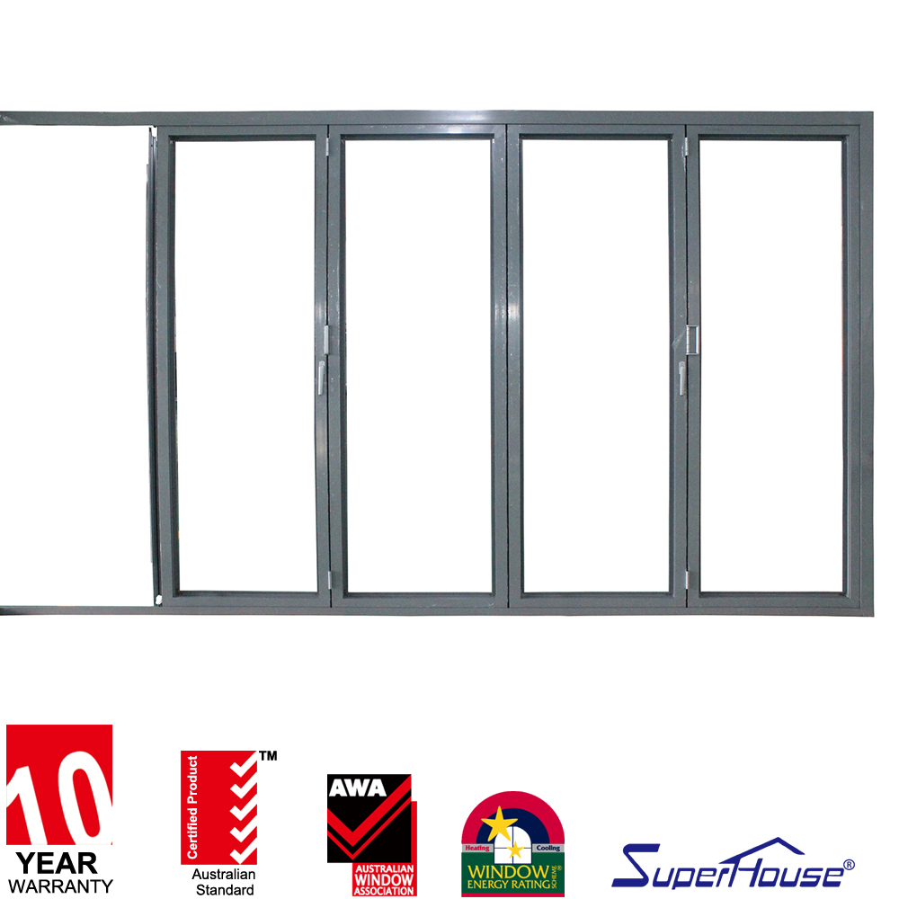 Superhouse Waterproof Finished Aluminum Alloy Foldable Bifold Door Double Tempered Glass Postmodern Entry Outdoor Villa Office