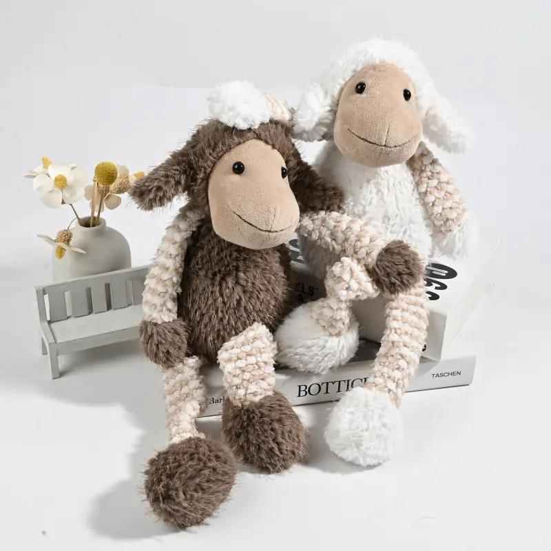 Wholesale Textured Sheep Plush Pair - White & Brown Fluffy Stuffed Animal Dolls Manufacturer, Suppliers