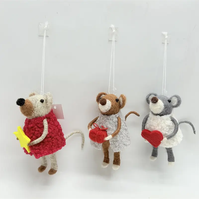 Wholesale Woollen Mouse Christmas Ornaments Set – Cute Festive Hanging Plush Decor Supplier, Factories