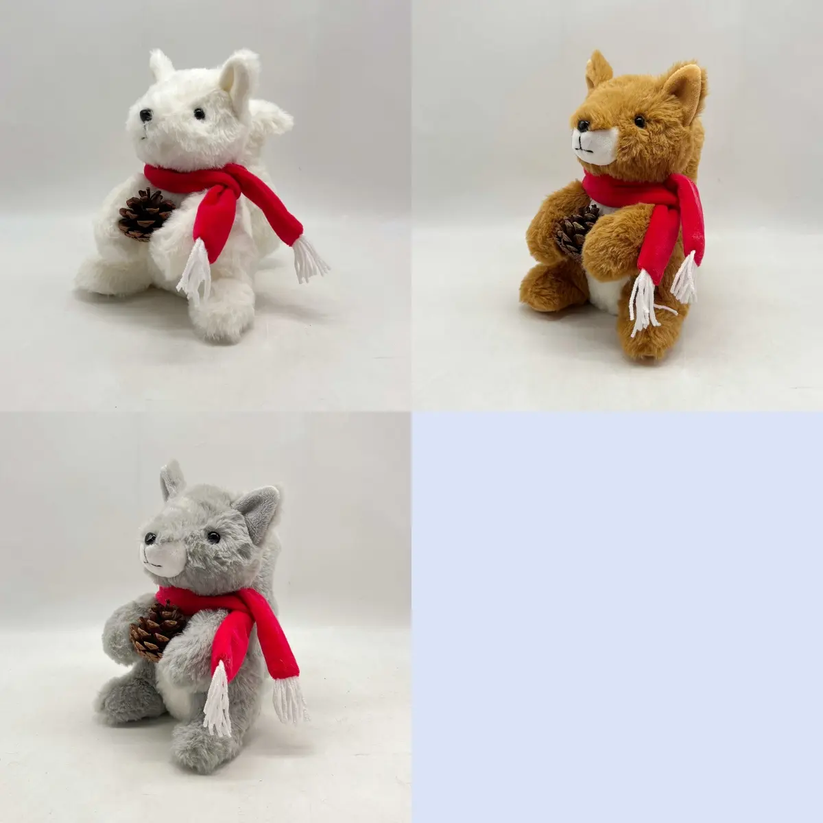 China Adorable Squirrel Plush Toys - Three Colors, Holding Pinecones, Wearing Red Scarves Supplier, Factory