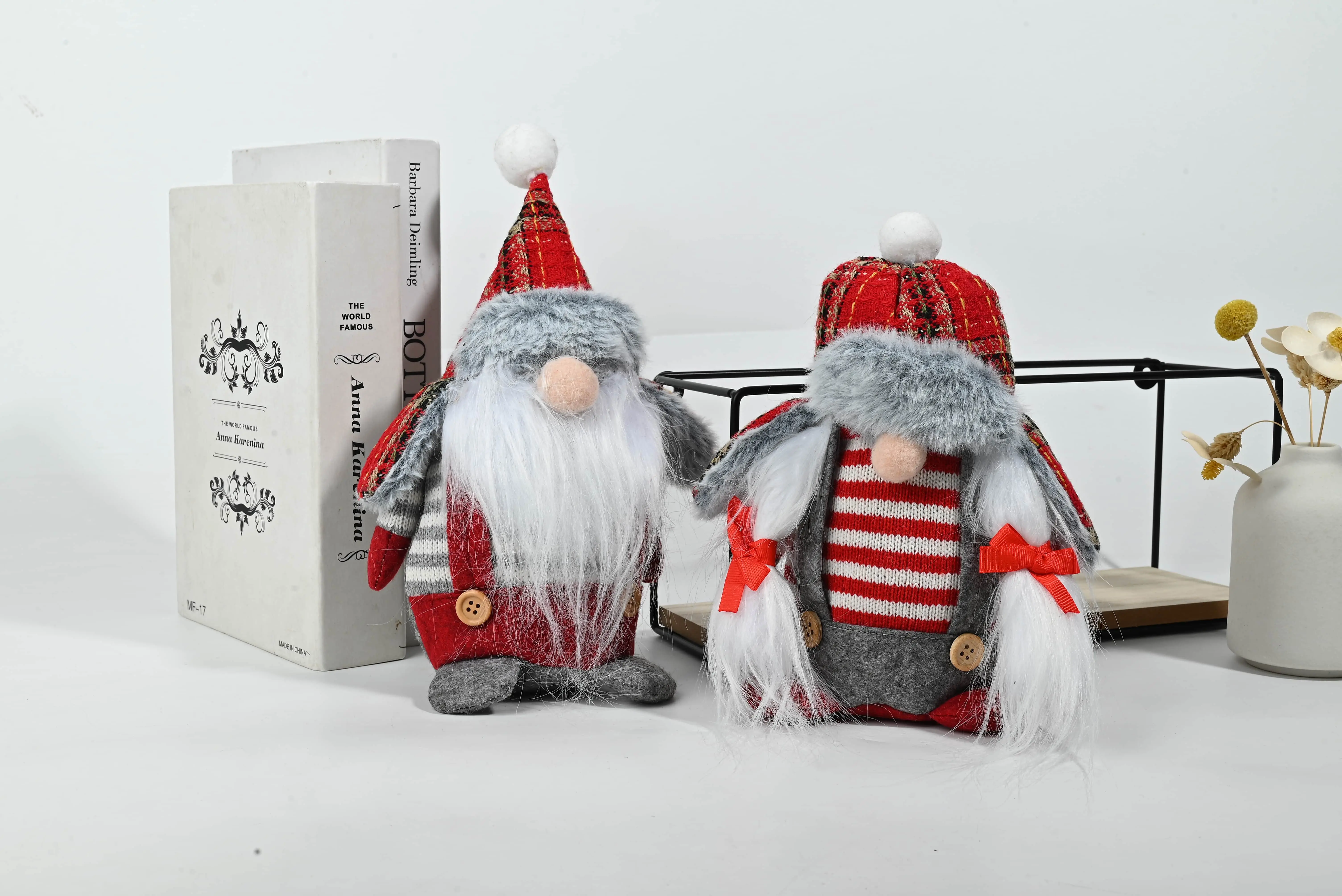 Wholesale Plaid & Striped Christmas Gnome Pair - Cozy Festive Plush Decor for Home Supplier, Factories