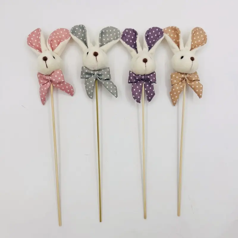 Wholesale Adorable Polka Dot & Plaid Bunny Picks: Fluffy Easter Decor Sticks Manufacturer, Supplier
