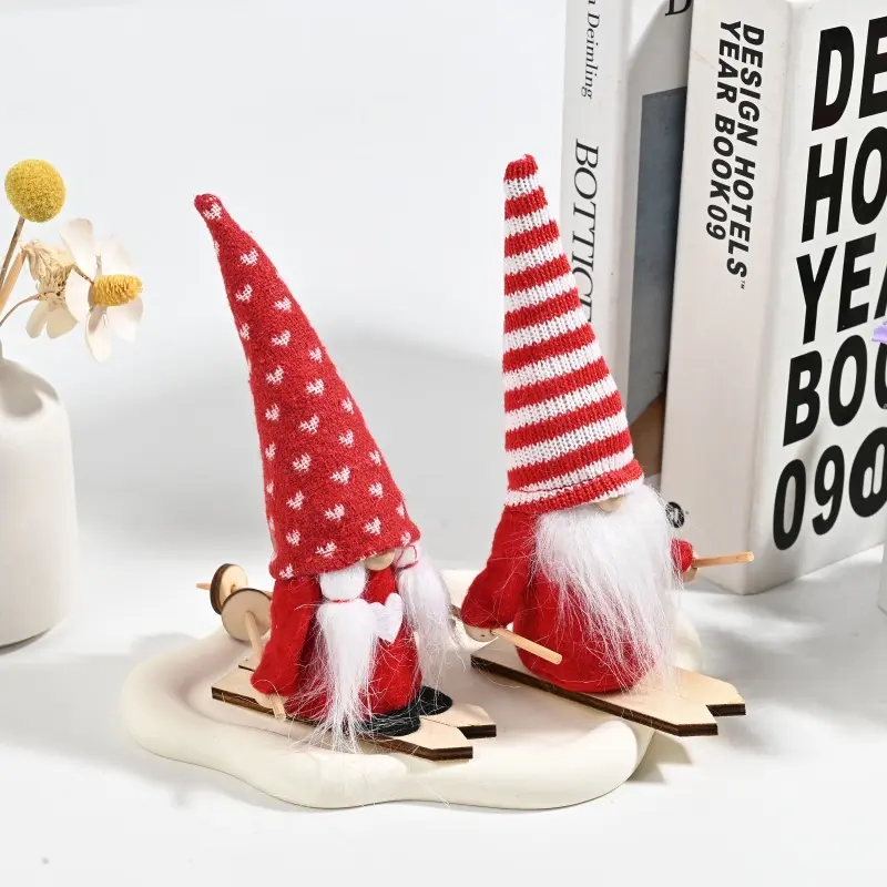 Wholesale Christmas Skiing Gnome Ornaments | Handmade Knit Hat Plush Decorations Suppliers, Factories