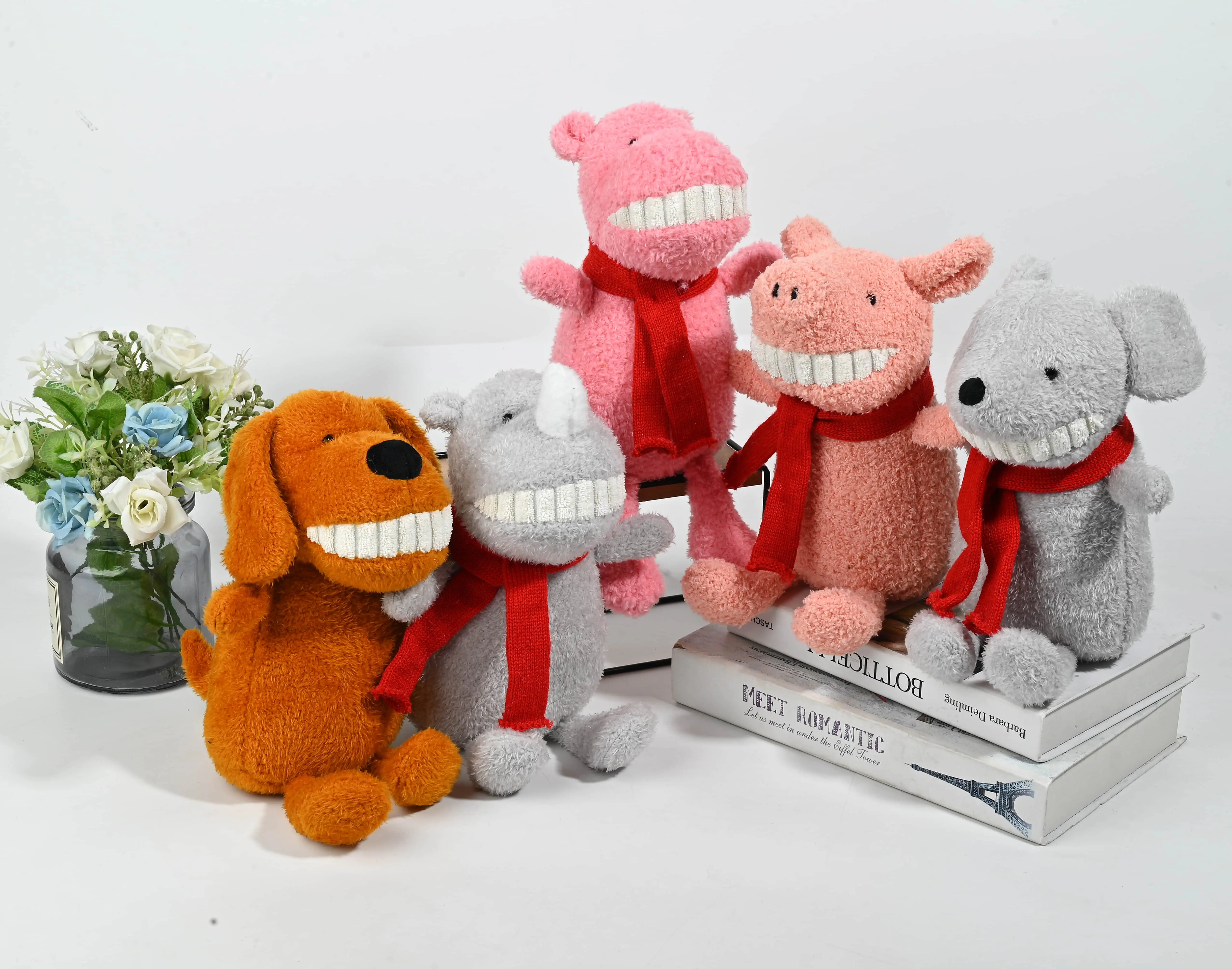 Wholesale Cheerful Grinning Plush Animal Set - 5-Pack Scarf-Wearing Stuffed Toys for Gifting & Decor Manufacturer, Suppliers