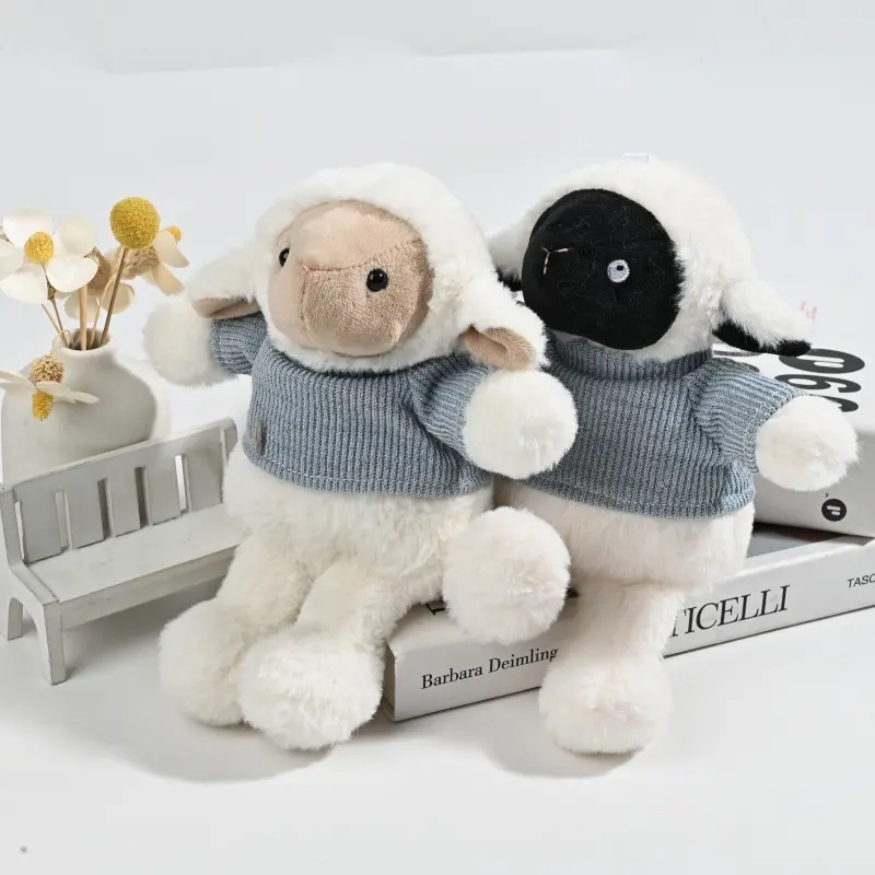 China Sweater-Wearing Sheep Plush Pair - White & Black Stuffed Animal Dolls Manufacturer, Factory