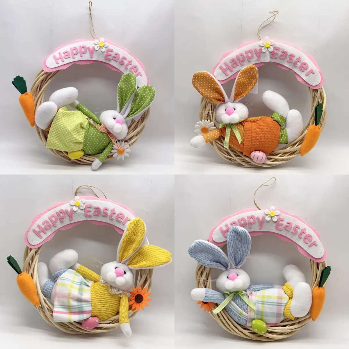 Wholesale Colorful Easter Bunny Wreaths with Rattan & Happy Easter Accents Manufacturer, Factories