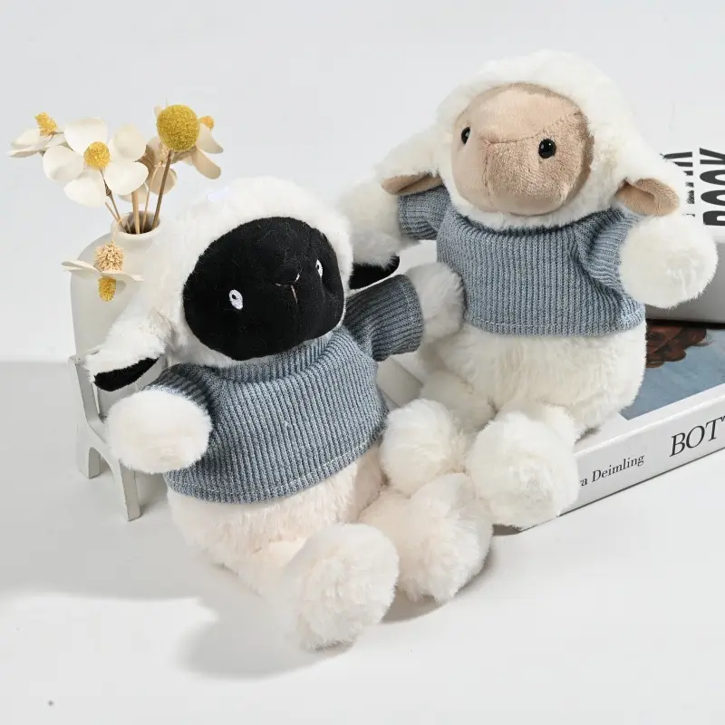 China Sweater-Wearing Sheep Plush Pair - White & Black Stuffed Animal Dolls Manufacturer, Factory