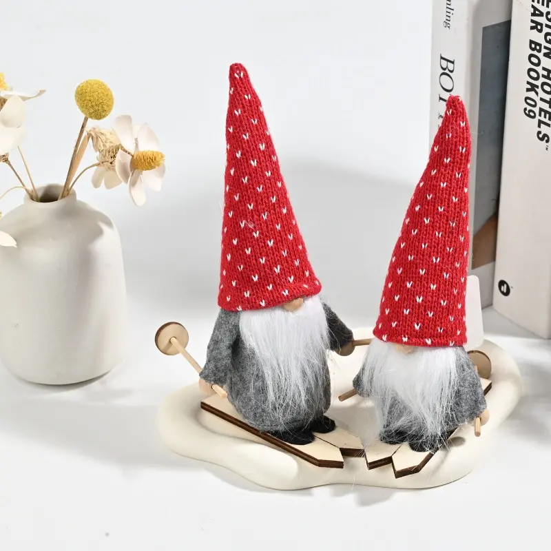 Wholesale Christmas Skiing Gnome Ornaments | Handmade Knit Hat Plush Decorations Suppliers, Factories
