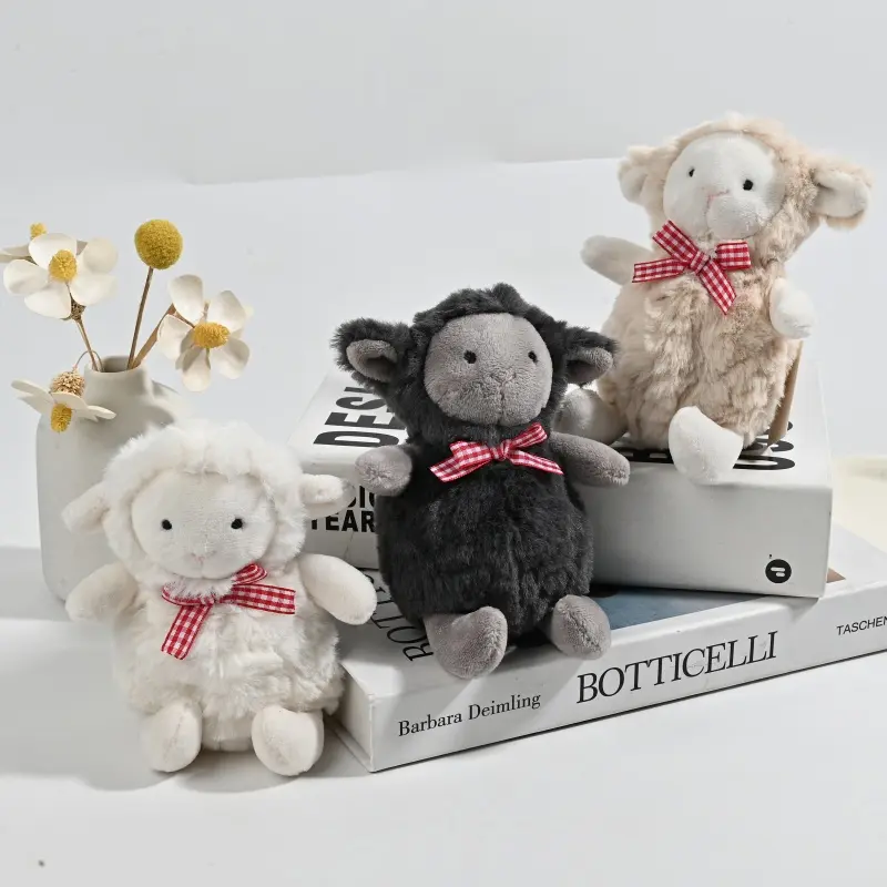 China Cute Sheep Plush Toys - Checkered Bow Stuffed Animal Dolls Manufacturers, Supplier