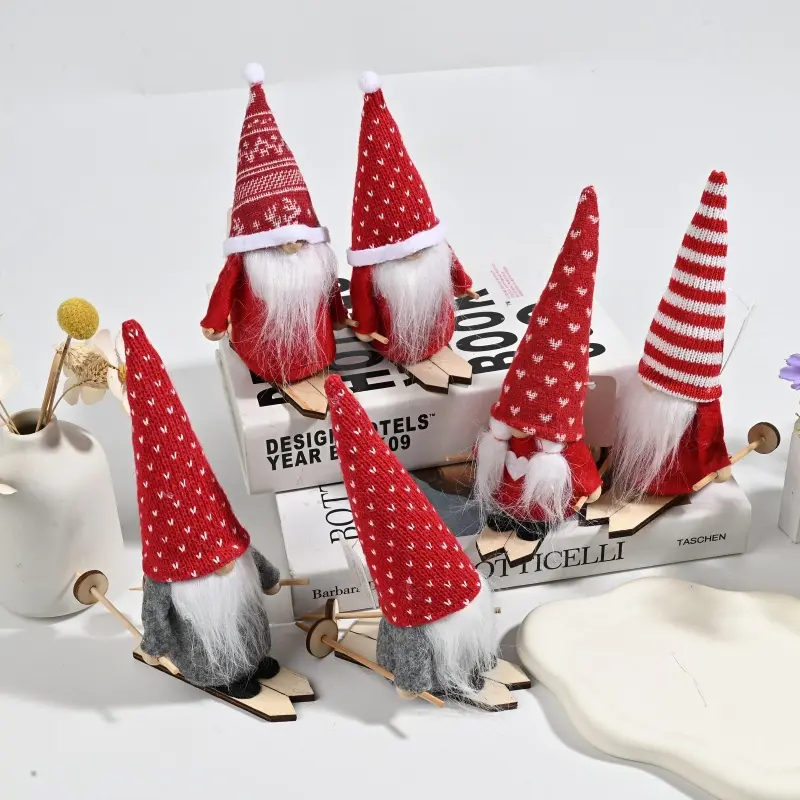 Wholesale Christmas Skiing Gnome Ornaments | Handmade Knit Hat Plush Decorations Suppliers, Factories