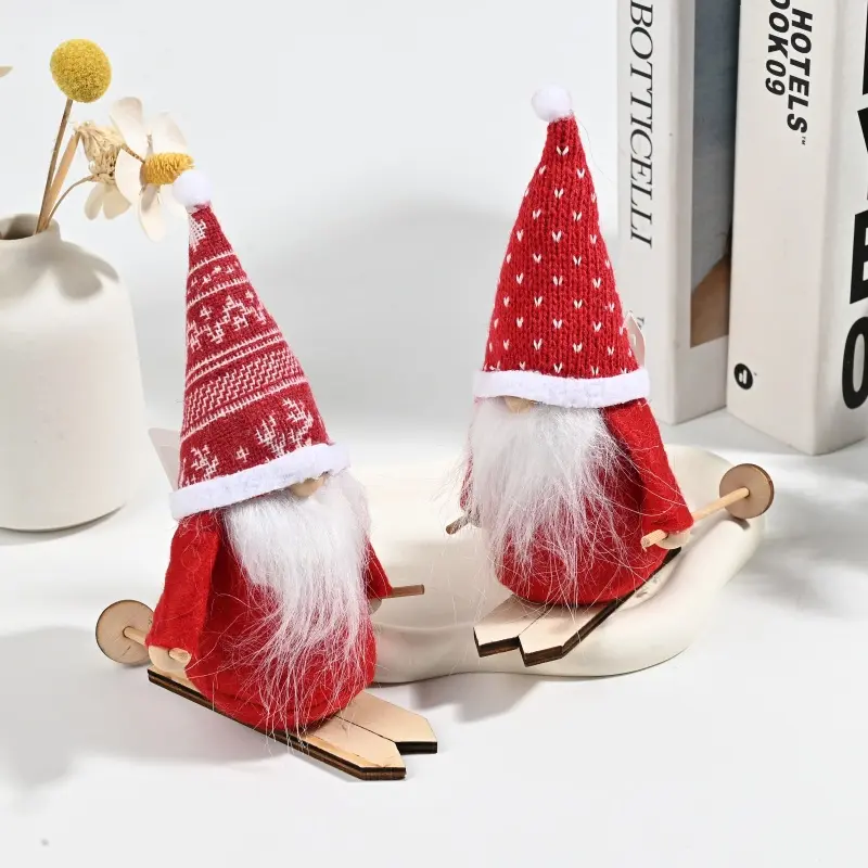 Wholesale Christmas Skiing Gnome Ornaments | Handmade Knit Hat Plush Decorations Suppliers, Factories