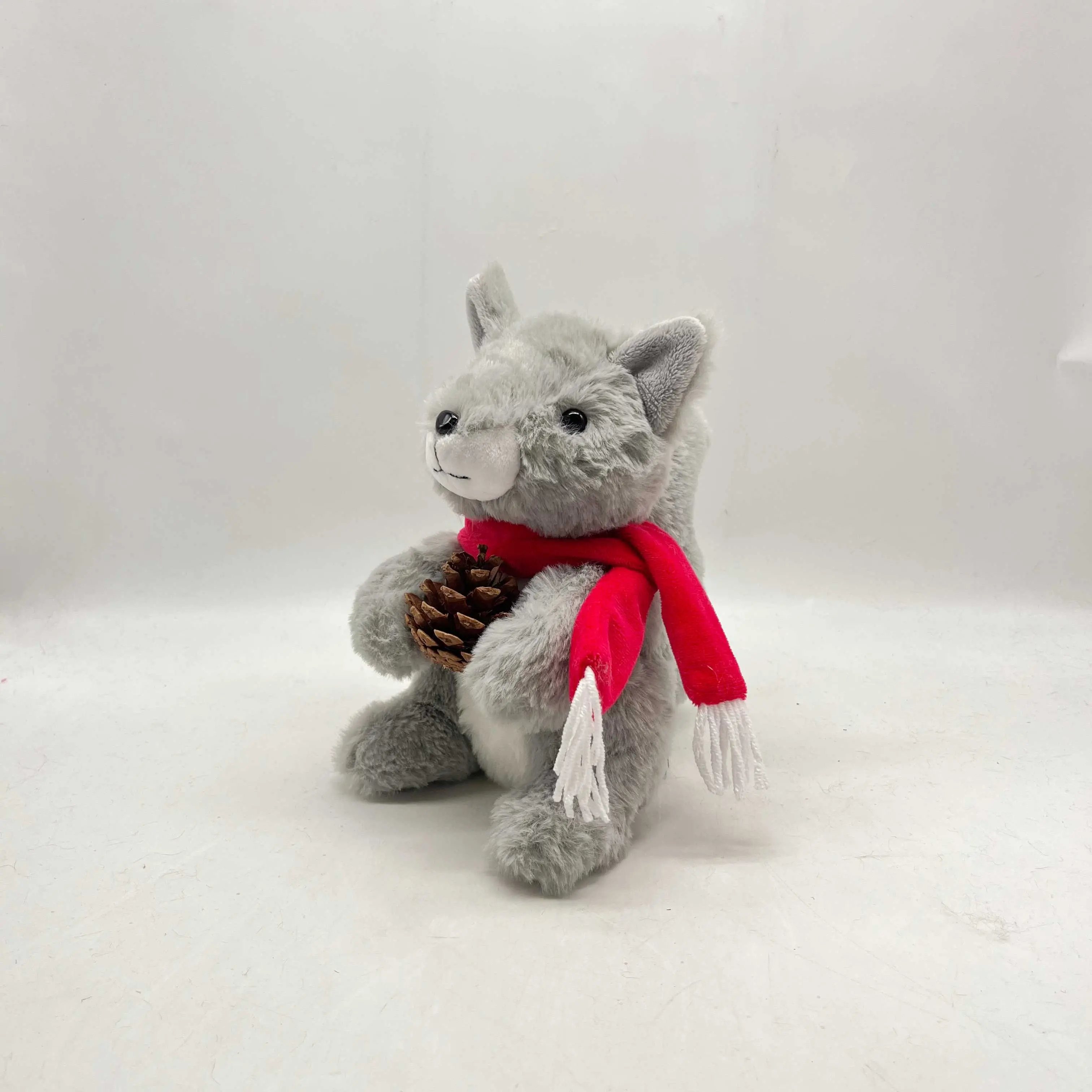 China Adorable Squirrel Plush Toys - Three Colors, Holding Pinecones, Wearing Red Scarves Supplier, Factory