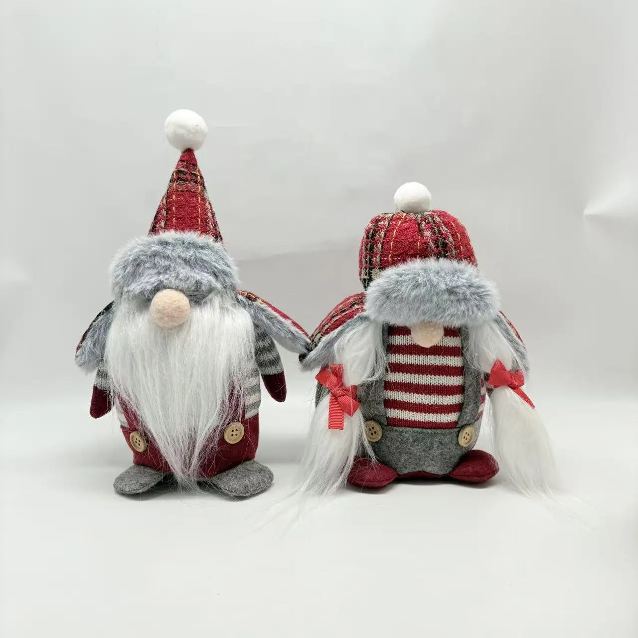 Wholesale Plaid & Striped Christmas Gnome Pair - Cozy Festive Plush Decor for Home Supplier, Factories