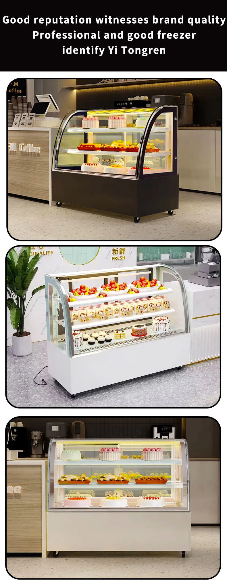 Refrigerador Congelador Comercial de Múltiplas Zonas para Bolos, Delicatessen, Sushi e Frutas Tropicais