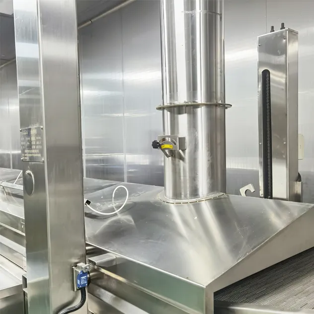 Sistema de Fritura Contínua Fritadeira Industrial para Anéis de Cebola e Nuggets de Frango