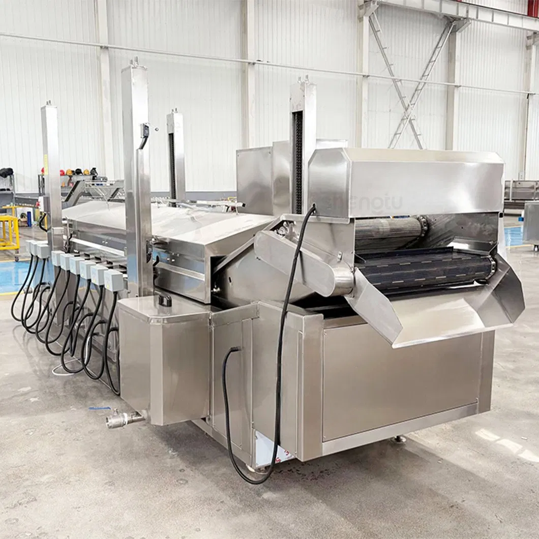 Sistema de Fritura Contínua Fritadeira Industrial para Anéis de Cebola e Nuggets de Frango