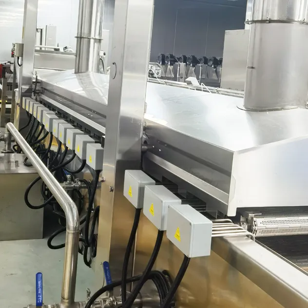 Sistema de Fritura Contínua Fritadeira Industrial para Anéis de Cebola e Nuggets de Frango